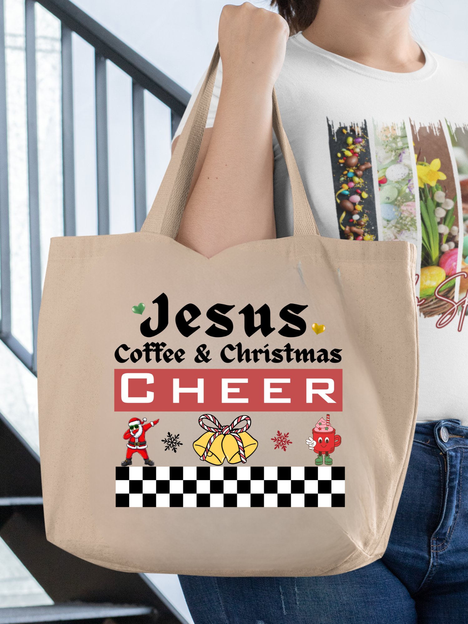 Jesus, Coffee & Christmas Cheer Tote | Christian Organic Lover Gift | Faith Holiday Gift for Believers & Moms product image (1)