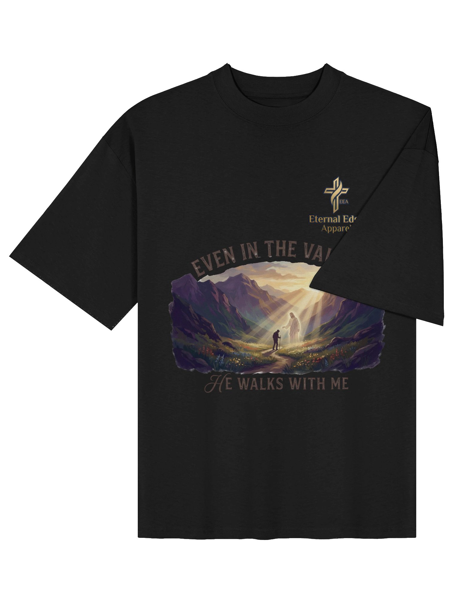 When the path is dark, He walks beside you. The Even In The Valley Christian t-shirt — Psalm 23 inspired. Shop Eternal Edge Apparel now. product image (18)