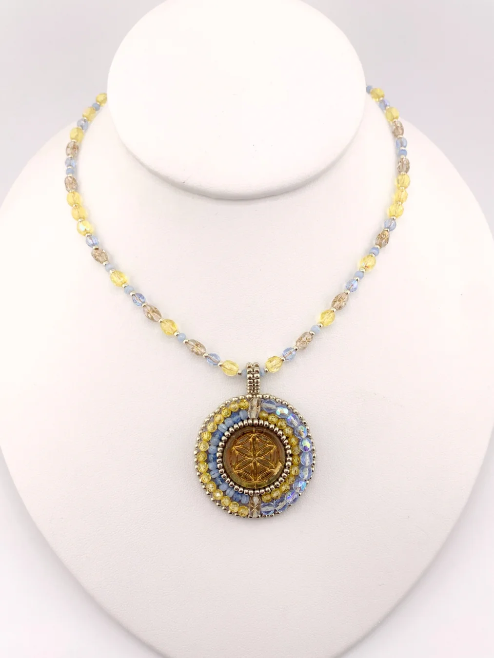Serenade Blue and Yellow Bead Embroidered Pendant Necklace product image (1)