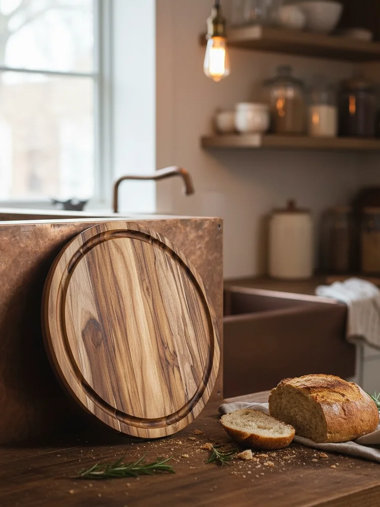 15” Round Solid Teak Cutting Board with Hand-Cut Juice Groove | Raised-Grain Finish | Food-Safe product image (5)