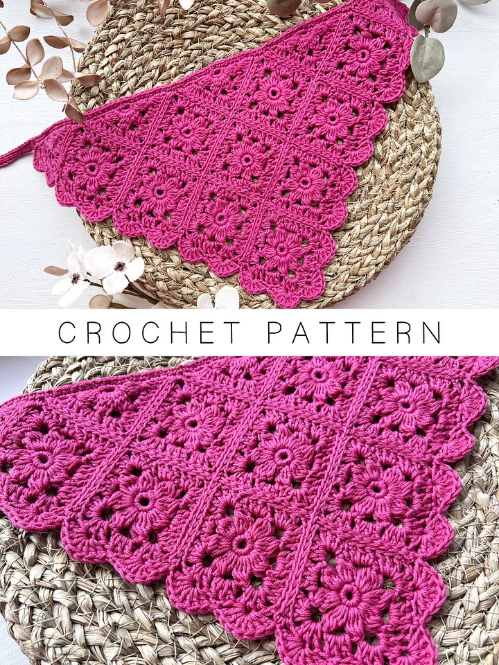 Crochet Pattern: Sakura Flower Square Bandana product image (1)