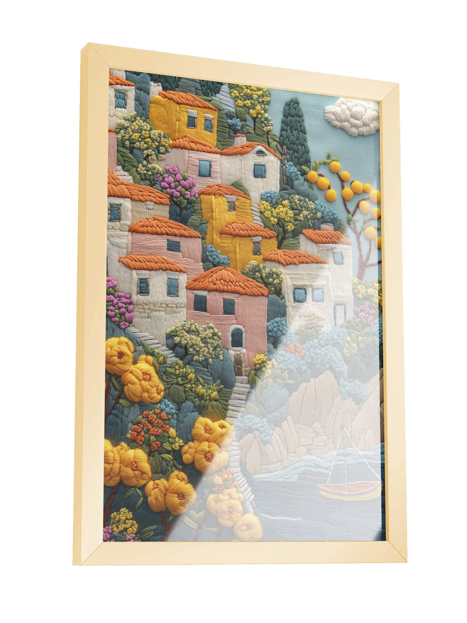 A Lemon Morning on the Amalfi Coast | Embroidery-Style Wall Art — Framed Print product image (11)