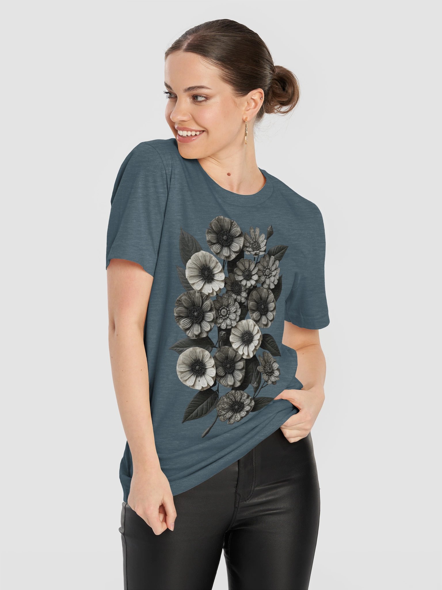 Monochrome Floral Graphic Tee, Botanical Flower Shirt, Minimalist Nature Graphic product image (12)