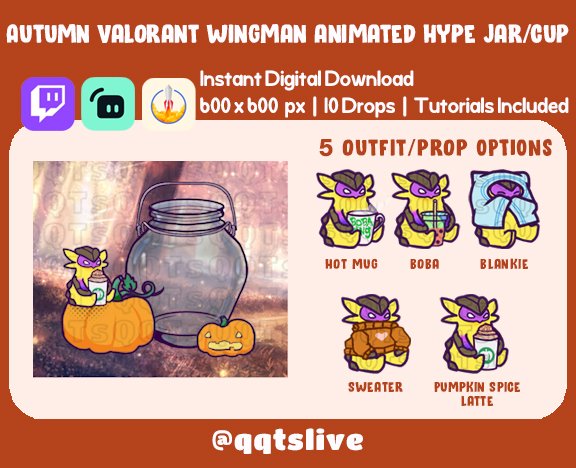 ANIMATED AUTUMN BOBA Twitch Hype Jar - Stream Tip Cup + Sub Badges / 2 Layers - 5 Outfit/Prop Options - 10 Bit Options + Set Up Tutorial product image (1)
