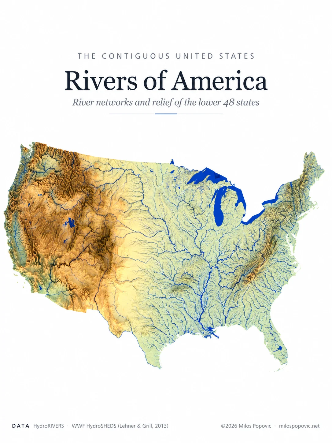 Mainland USA Hydrology & Relief Map product image (1)
