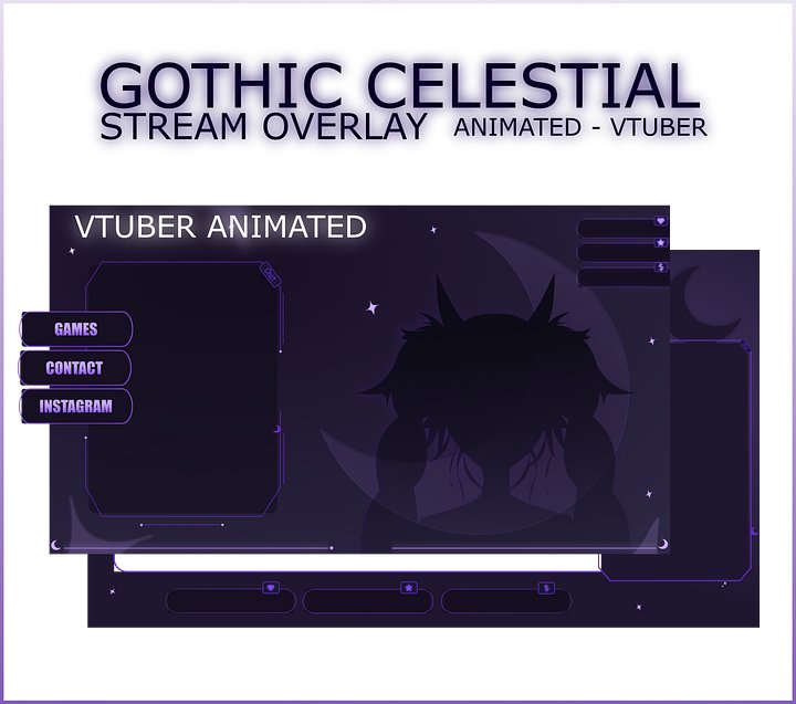 GOTHIC VTUBER STREAM OVERLAY ANIMATED - VTUBER PACK ANIMATED - GOTHIC CELESTIAL STREAM OVERLAY ANIMATED product image (1)