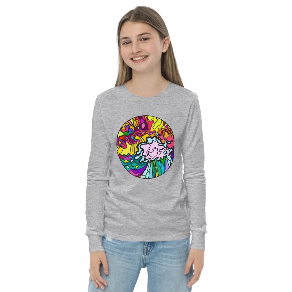 Vibrant Stained Glass Youth Long Sleeve - Wave at Sunset product image (20)