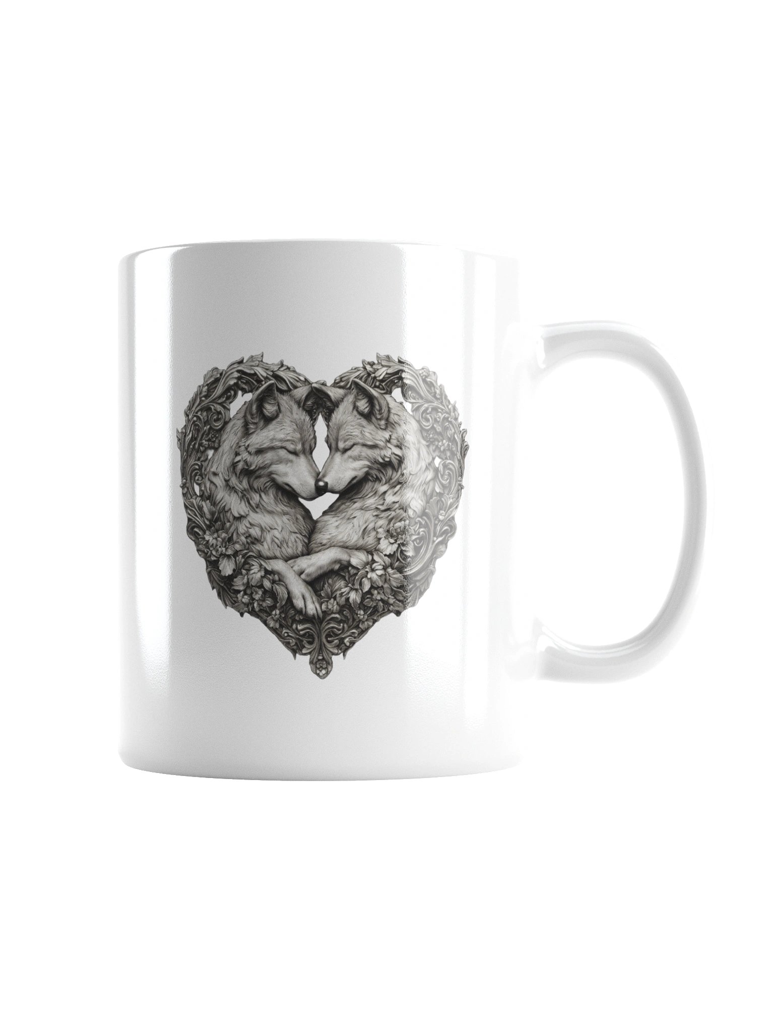 Eternal Wolves Heart Mug – Romantic Wolf Art Coffee Cup product image (4)