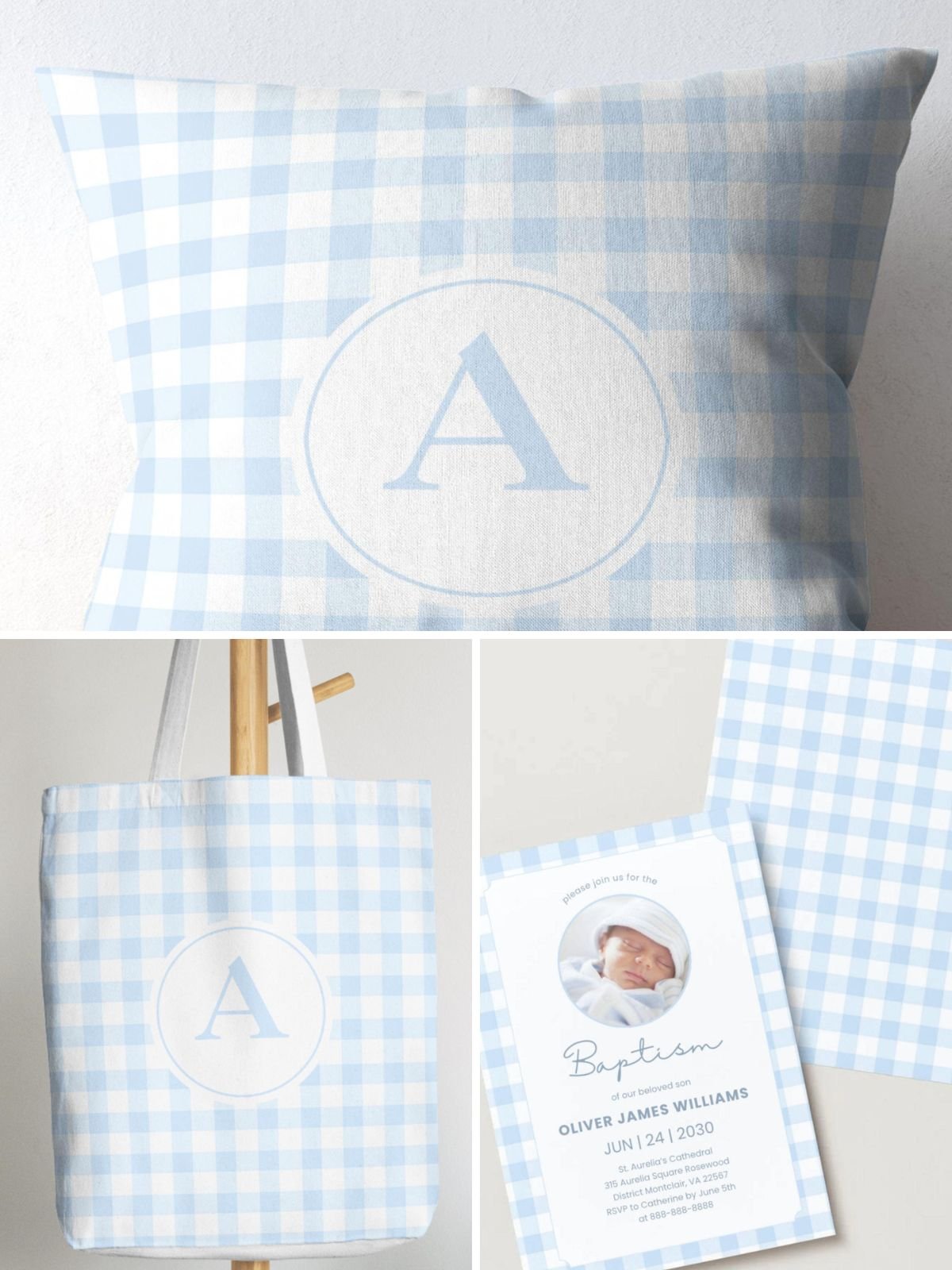Watercolor Gingham Digital Paper Pack Pastel Blue & White Seamless Pattern Set Commercial Use product image (4)