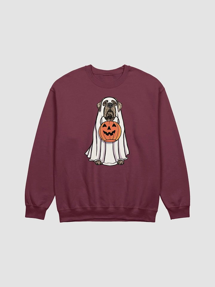 Funny Halloween Neapolitan Mastiff Sweatshirt | Funny Dog Wearing a Ghost Costume and Holding a Pumpkin Basket product image (1)
