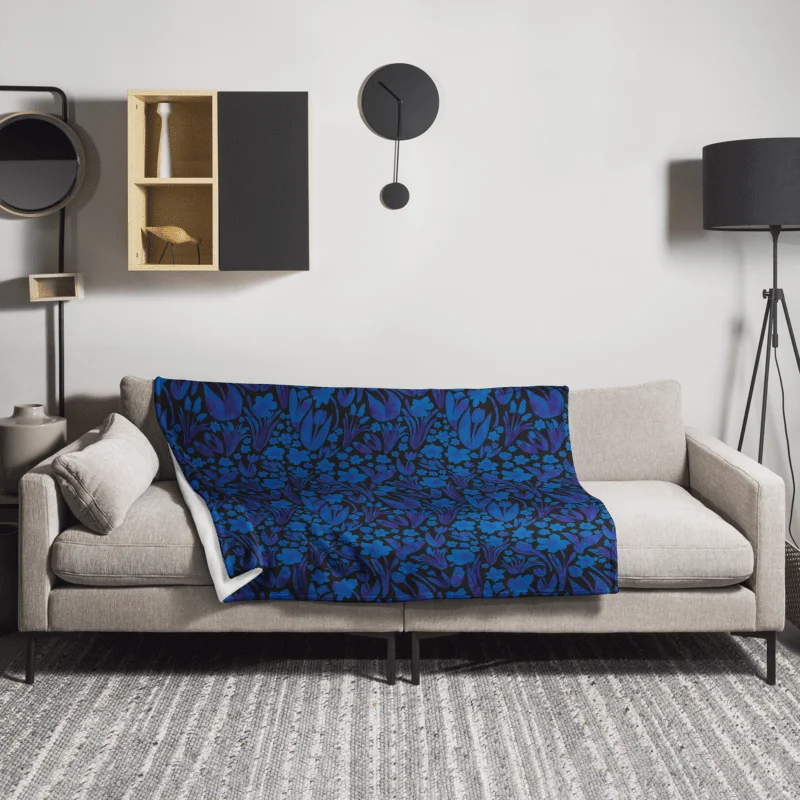 Spring Garden in Royal Blue on Black – Elegant Floral Throw Blanket product image (4)