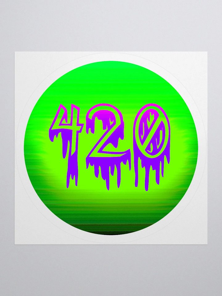 Happy 420 Horror Stoner Sticker, Lime Green Purple Dripping Creepy Weed Art product image (1)