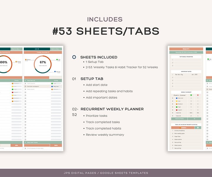 Weekly Recurrent Planner, Digital Planner Spreadsheet, Google Sheets Template product image (2)