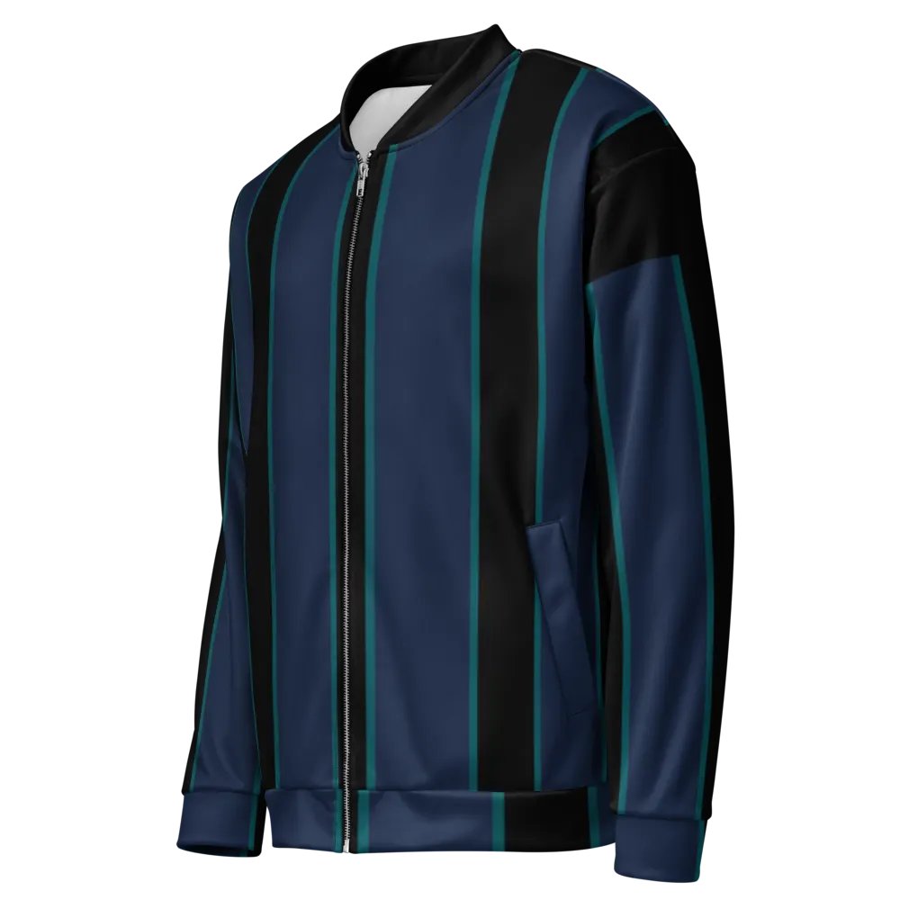 Turquoise Outlined Stripes Bomber Jacket product image (7)