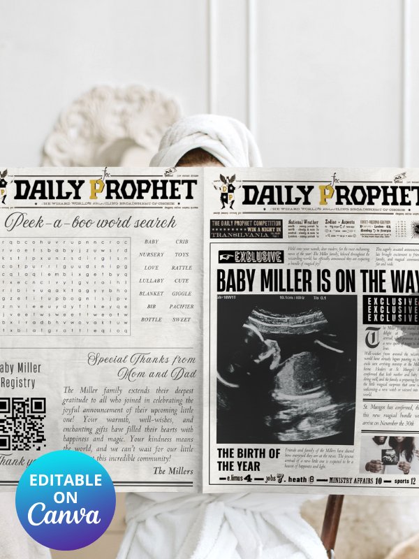 Magical Baby Announcement Newspaper 100% Customizable Template Bundle product image (1)