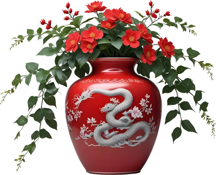 Red Porcelain Vase – Year of the Serpent with Silver Dragon Motif PNG product image (1)