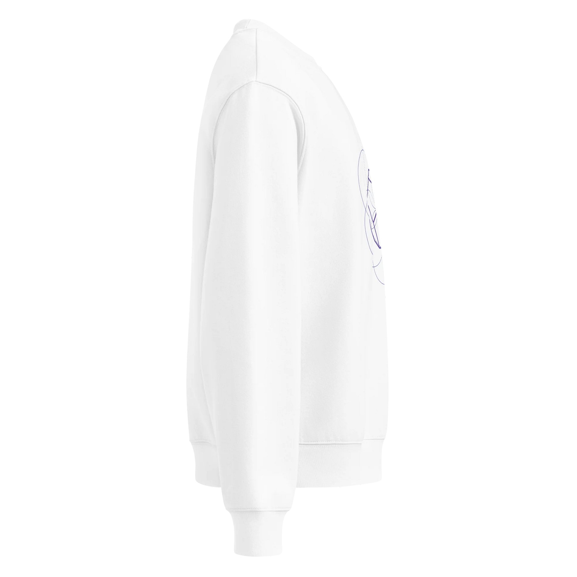 White Sweater – Purple Dodecahedron (Centered Front & Upper Back Print) product image (4)