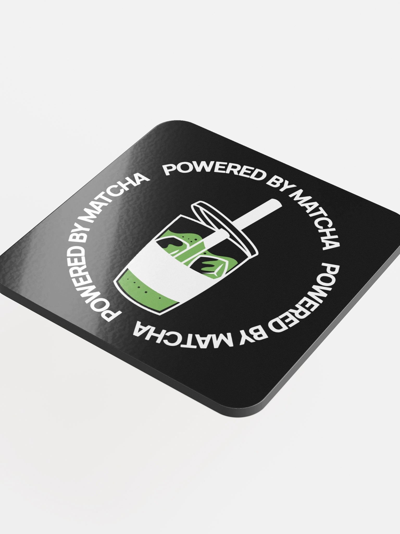 Powered By Matcha Dark Glossy Cork Coaster product image (1)