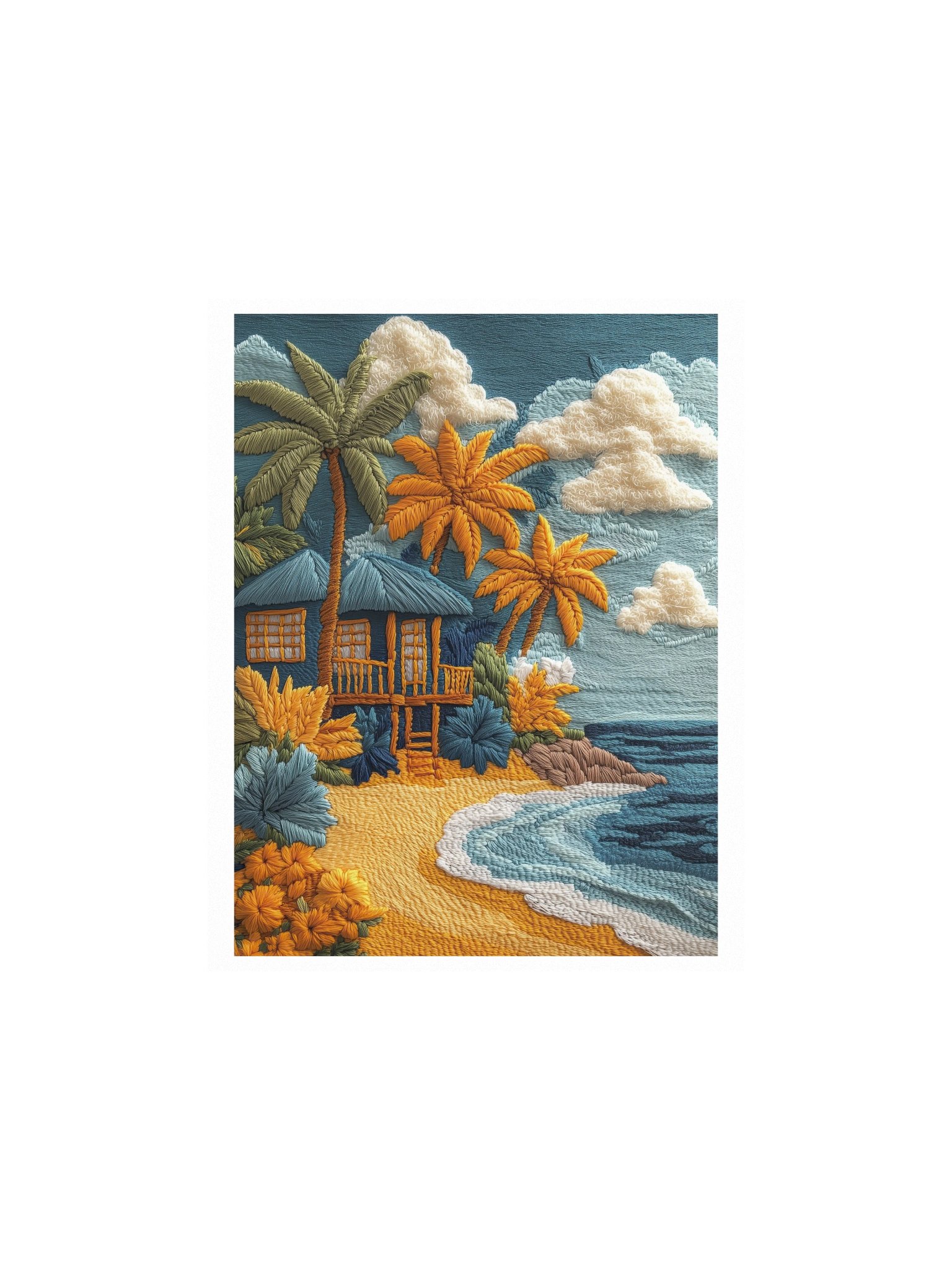 Somewhere Tropical | Embroidery-Style Wall Art — Unframed Print product image (1)