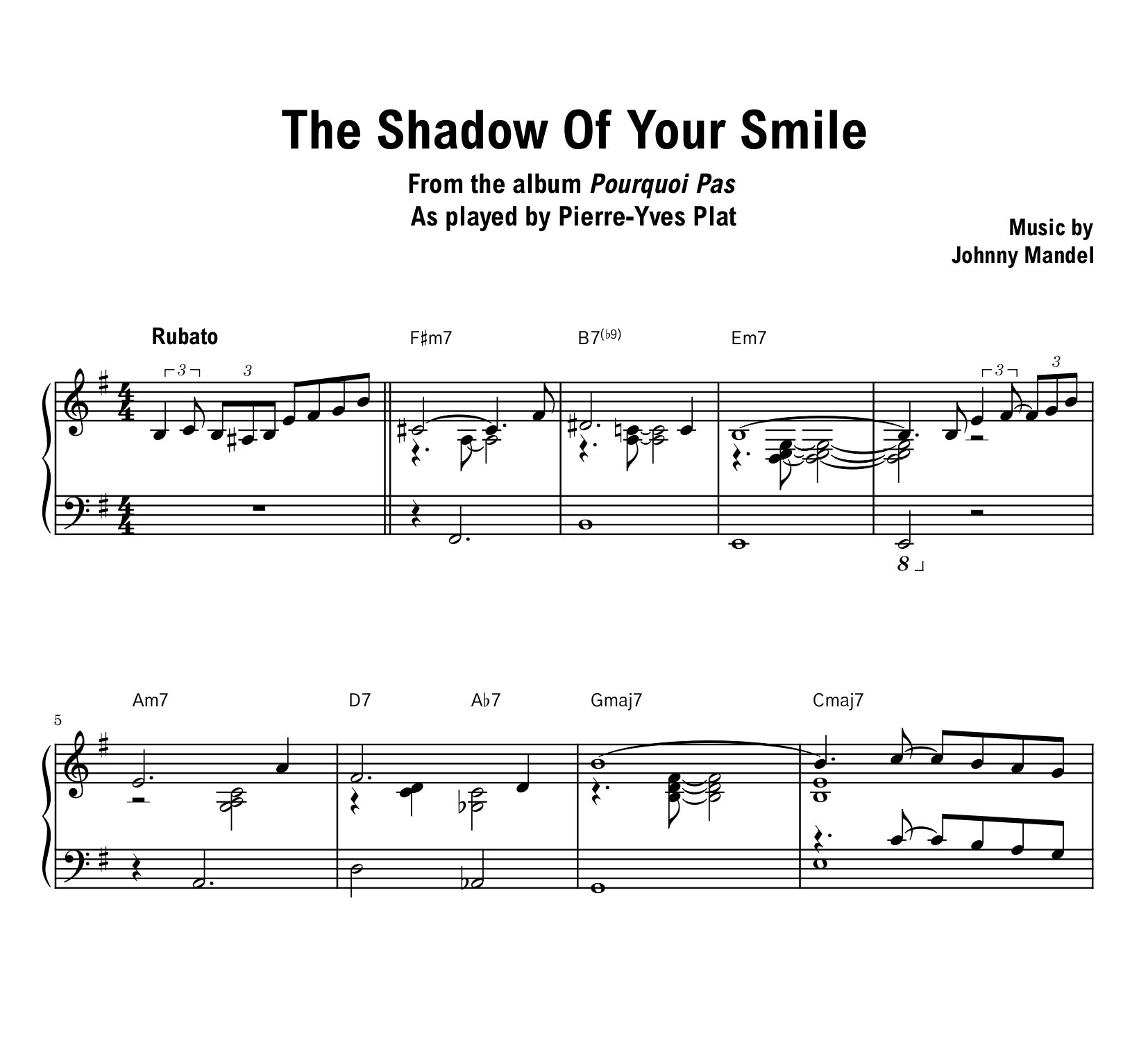 Pierre-Yves Plat - The Shadow Of Your Smile - Sheet music (PDF) product image (1)