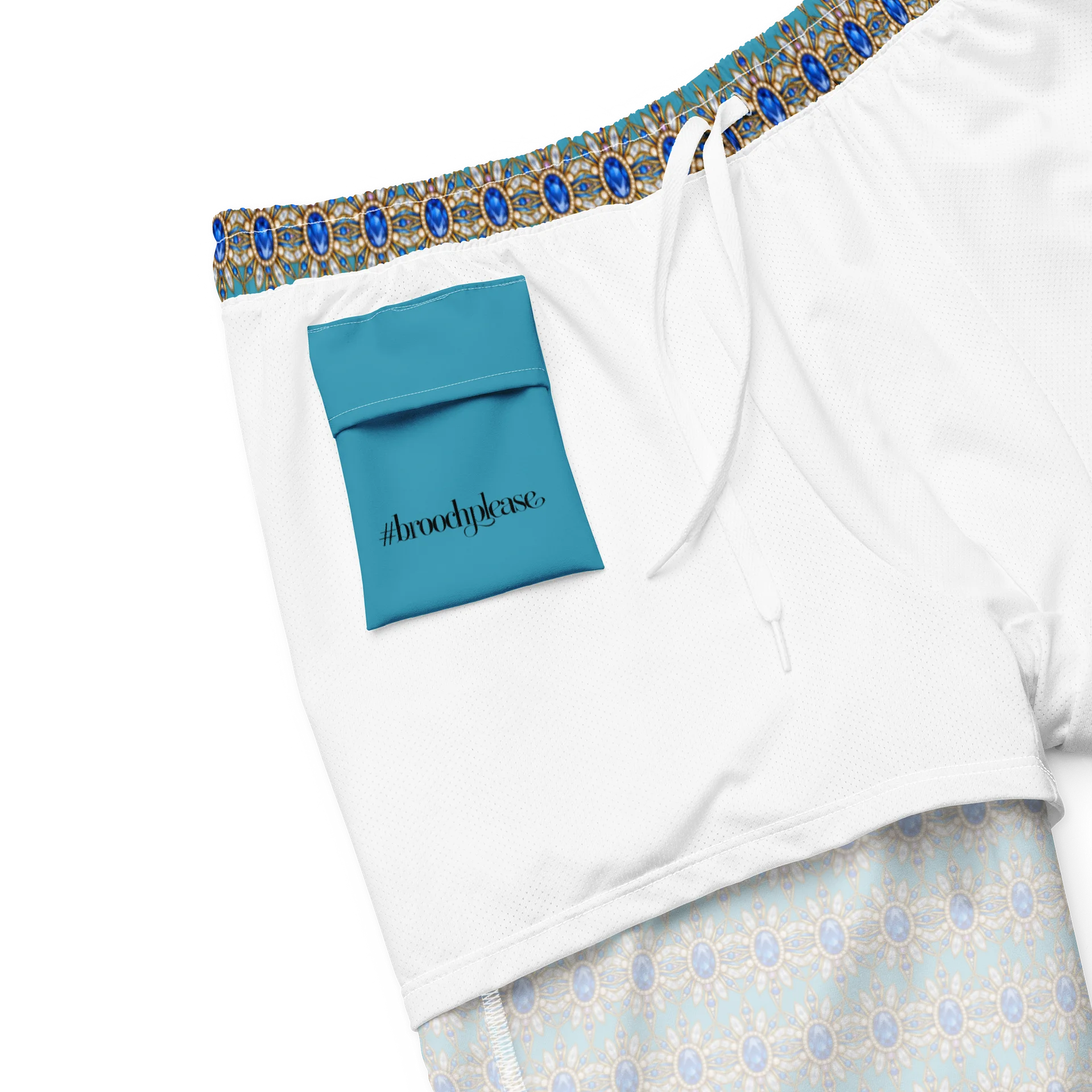 Blue Jeweled Brooch Motif Swim Trunks product image (8)