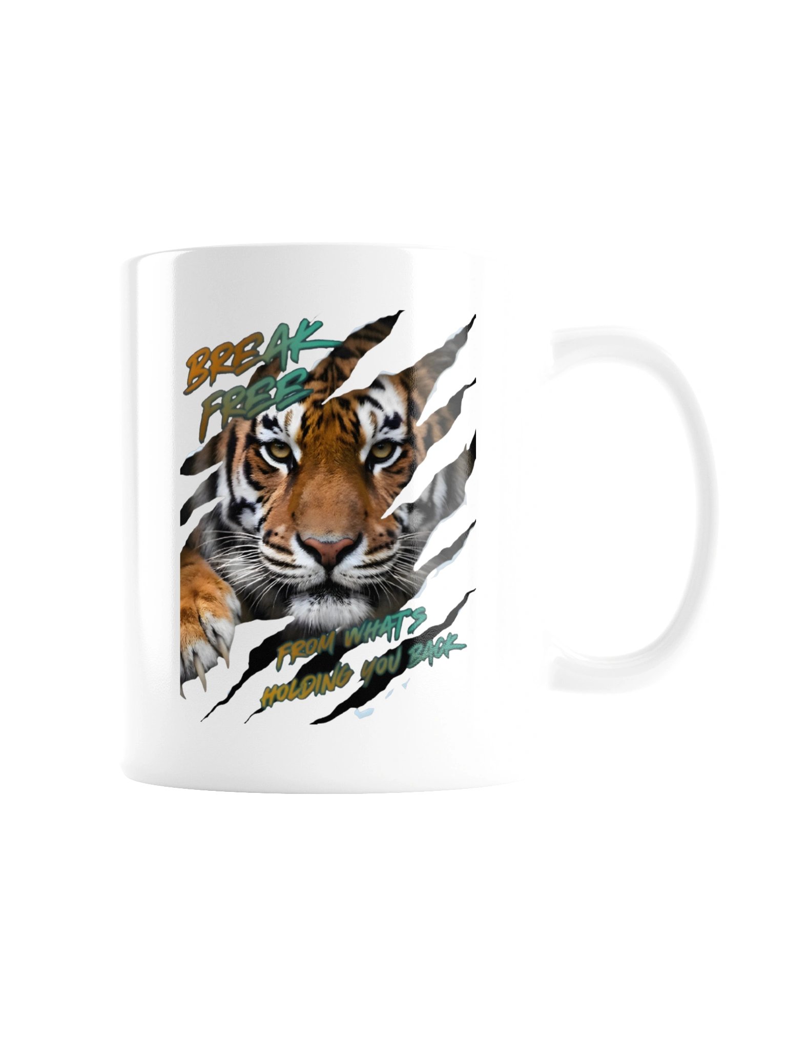 Encouraging Mug- Tiger Graphic- "Break Free From What's Holding You Back" - White Glossy Mug by Mugz- Mental Health Inspiration by Mind Matter product image (3)