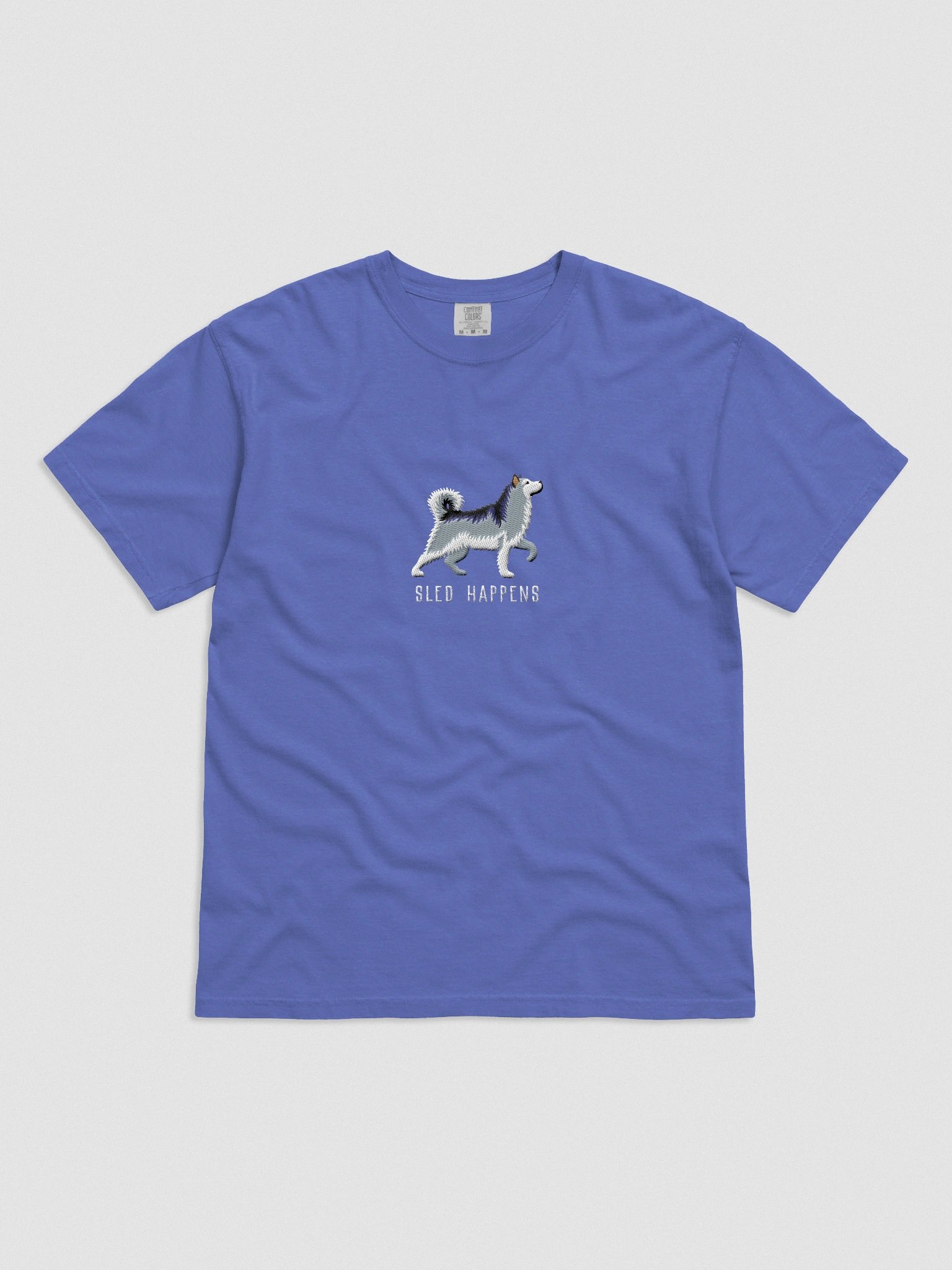 Sled Happens T-Shirt(Embroidered) of an Alaskan Malamute(Gray & White) product image (4)