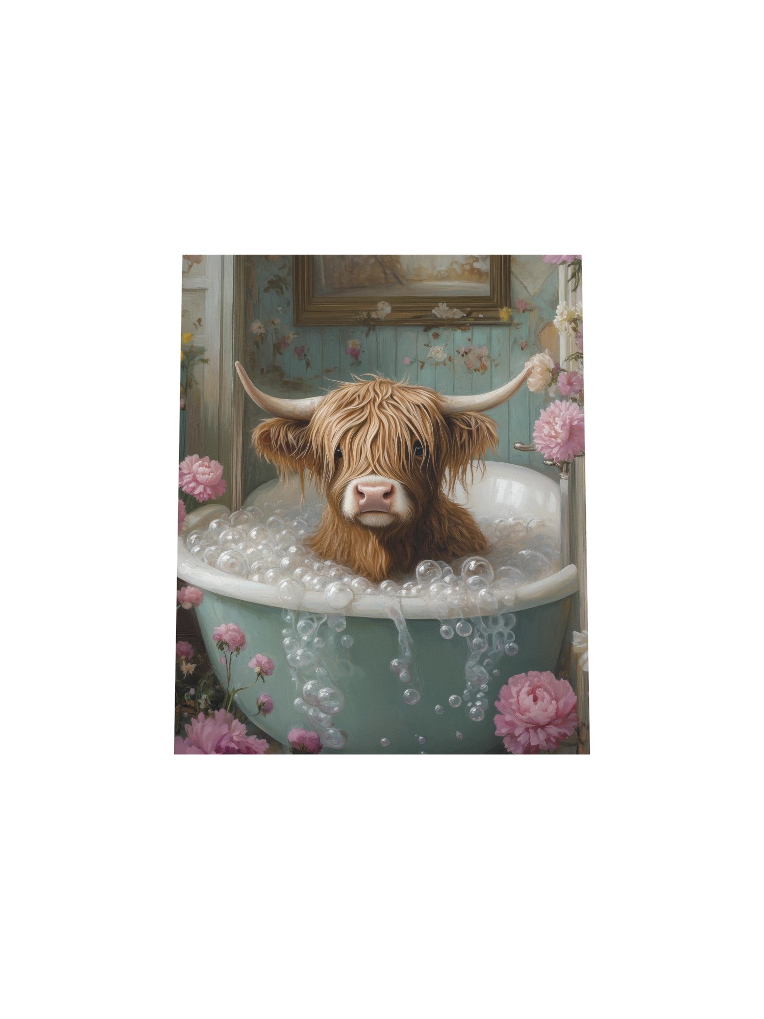 Whimsical Highland Cow in Bathtub Bathroom Art Print product image (20)