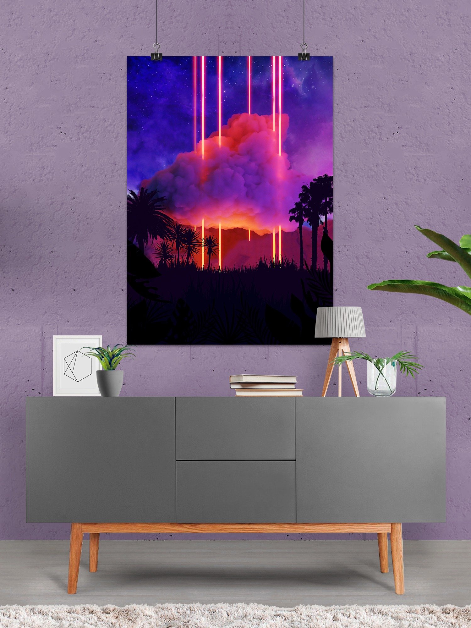 Neon palms landscape: Cloud [synthwave/vaporwave/cyberpunk] — Aesthetic retrowave poster product image (6)