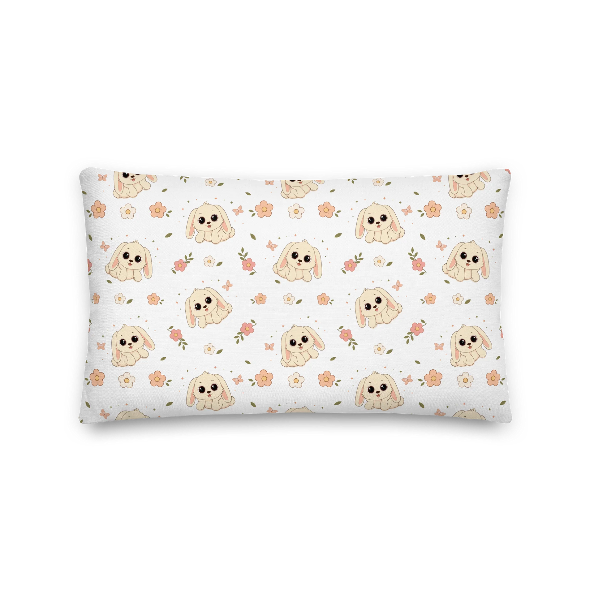 Cute Floppy Eared Bunny and Floral Pattern Pillow product image (2)
