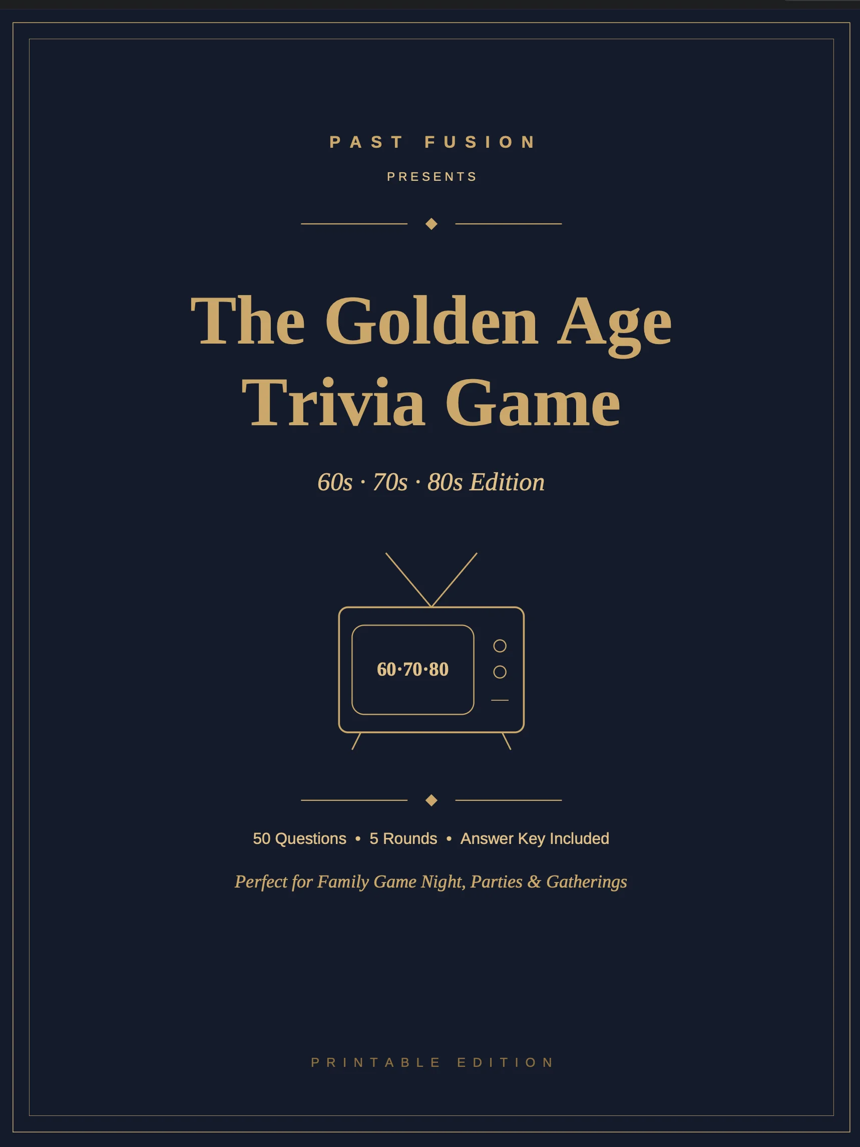 The Golden Age Trivia Game — 60s 70s 80s Edition (Printable PDF) product image (1)