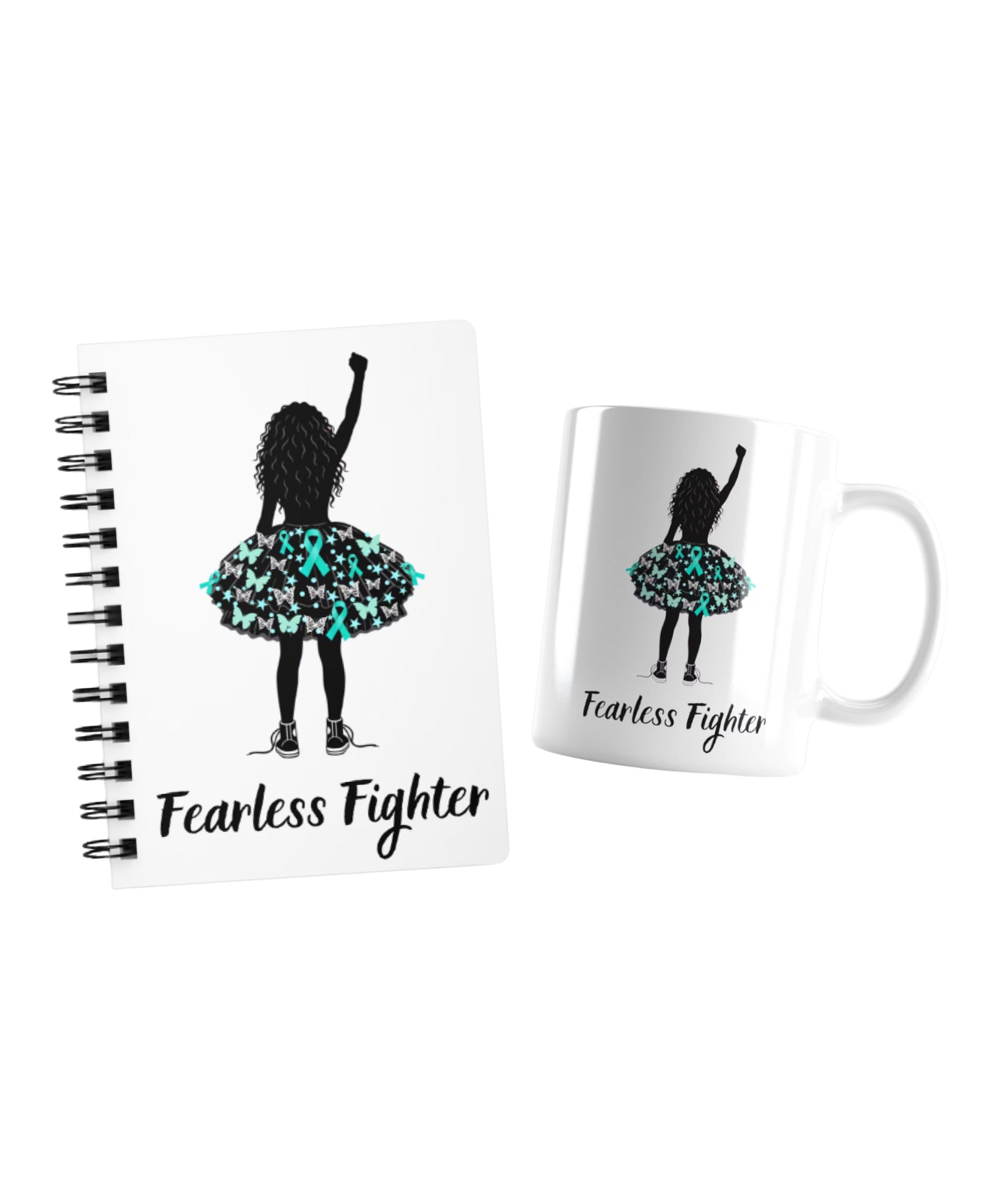 Ovarian Cancer - Fearless Fighter Spiral Journal [Lined Pages] & Glossy Mug product image (1)
