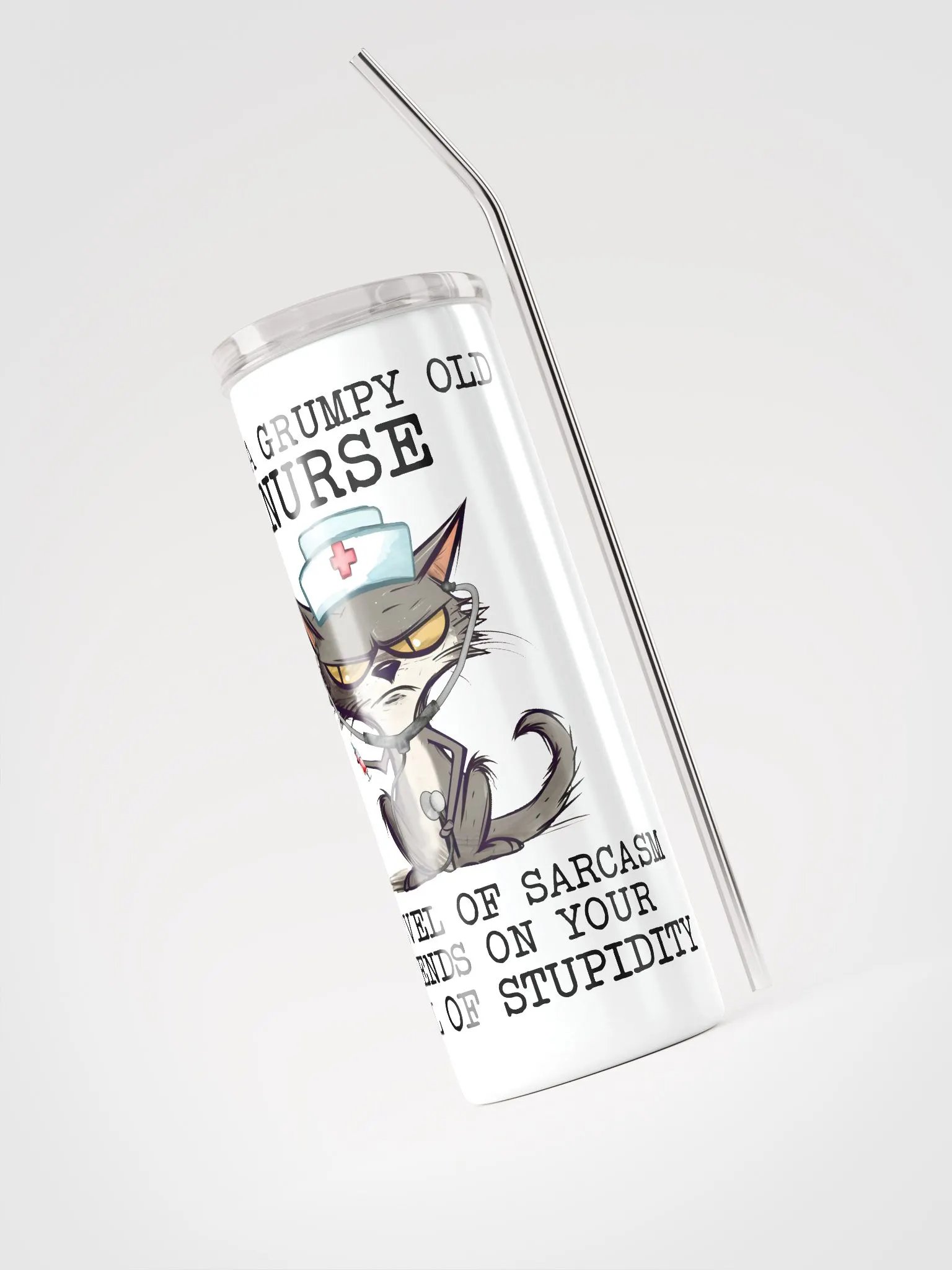Grumpy Nurse Cat Tumbler: Sarcasm Level - Nurse Approved! product image (4)