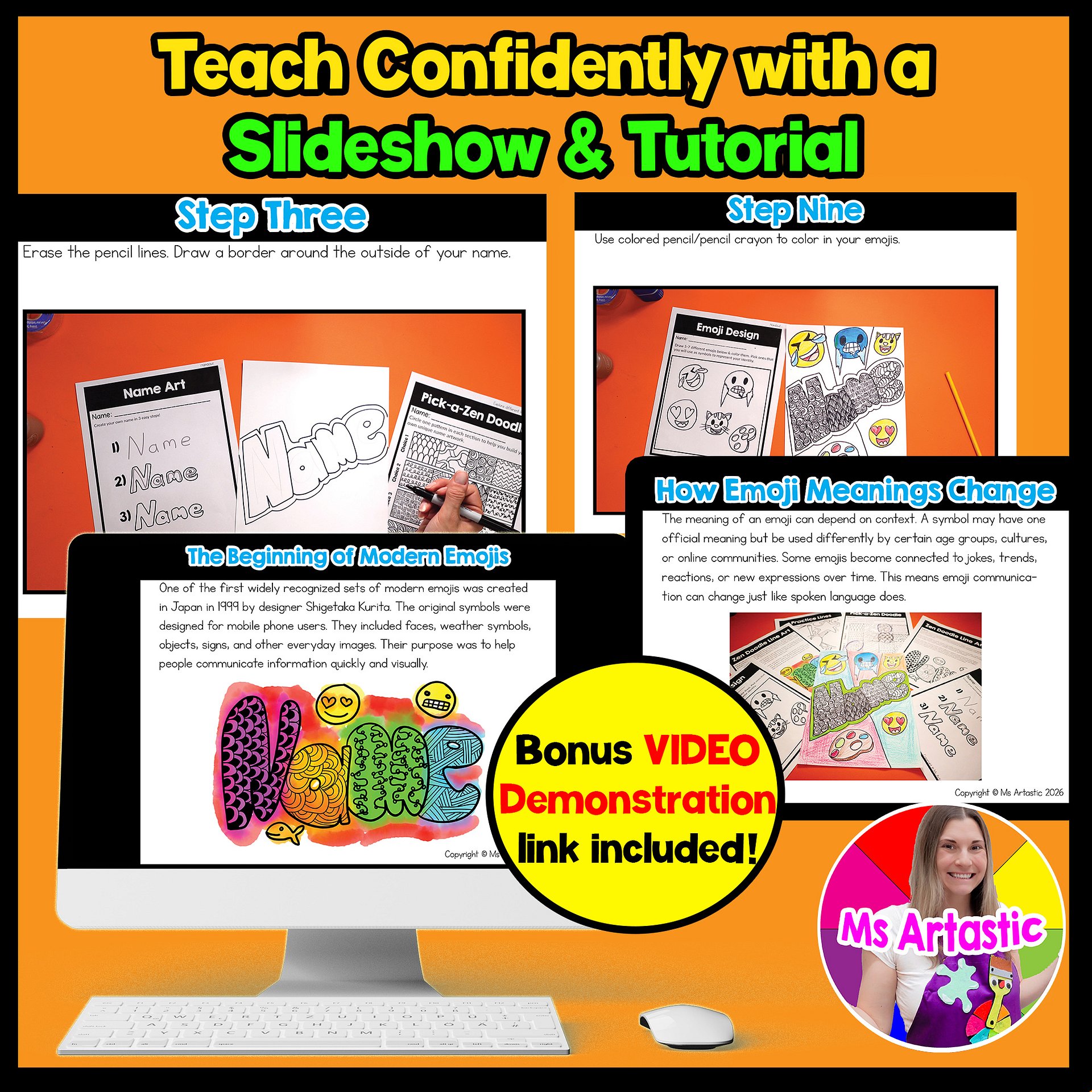 5th Grade Name Art Grade 5 Emoji Art Project Zen Doodle Line Art Back to School product image (2)