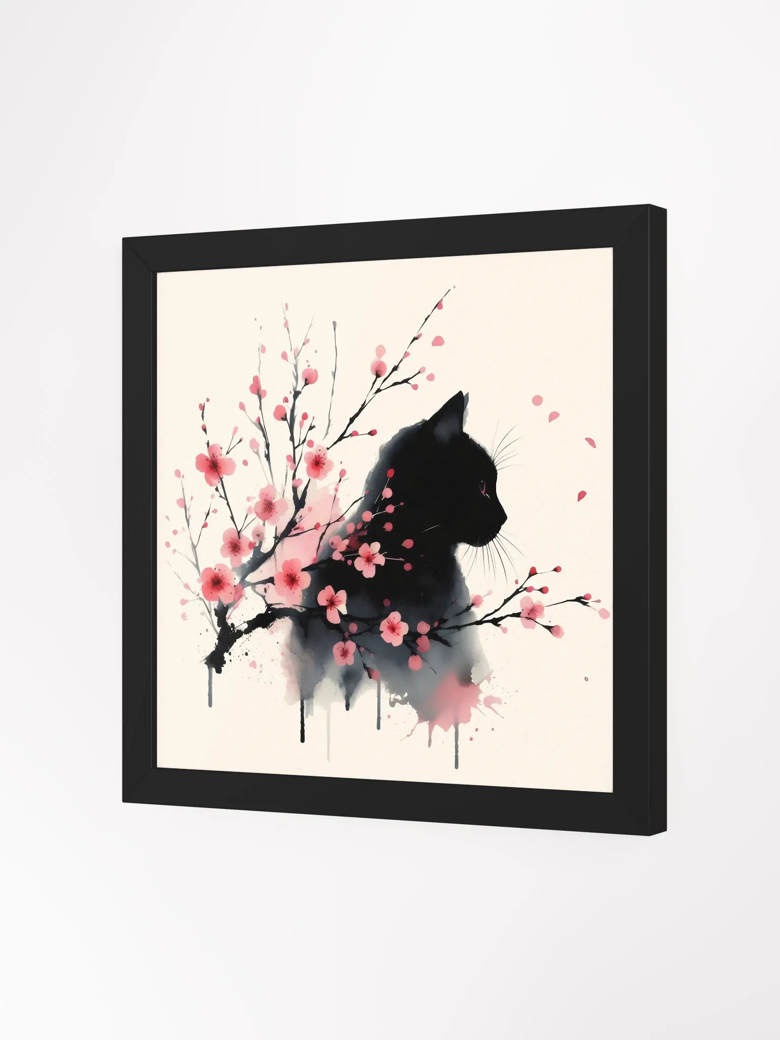 Elegant Black Cat & Cherry Blossoms - Wall Art product image (3)