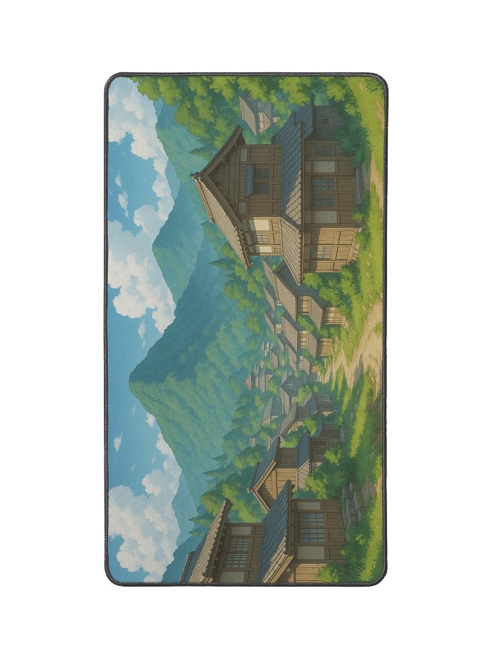 Mountain Valley Hamlet – Peaceful Anime Village Desk Mat (12" x 22") product image (2)