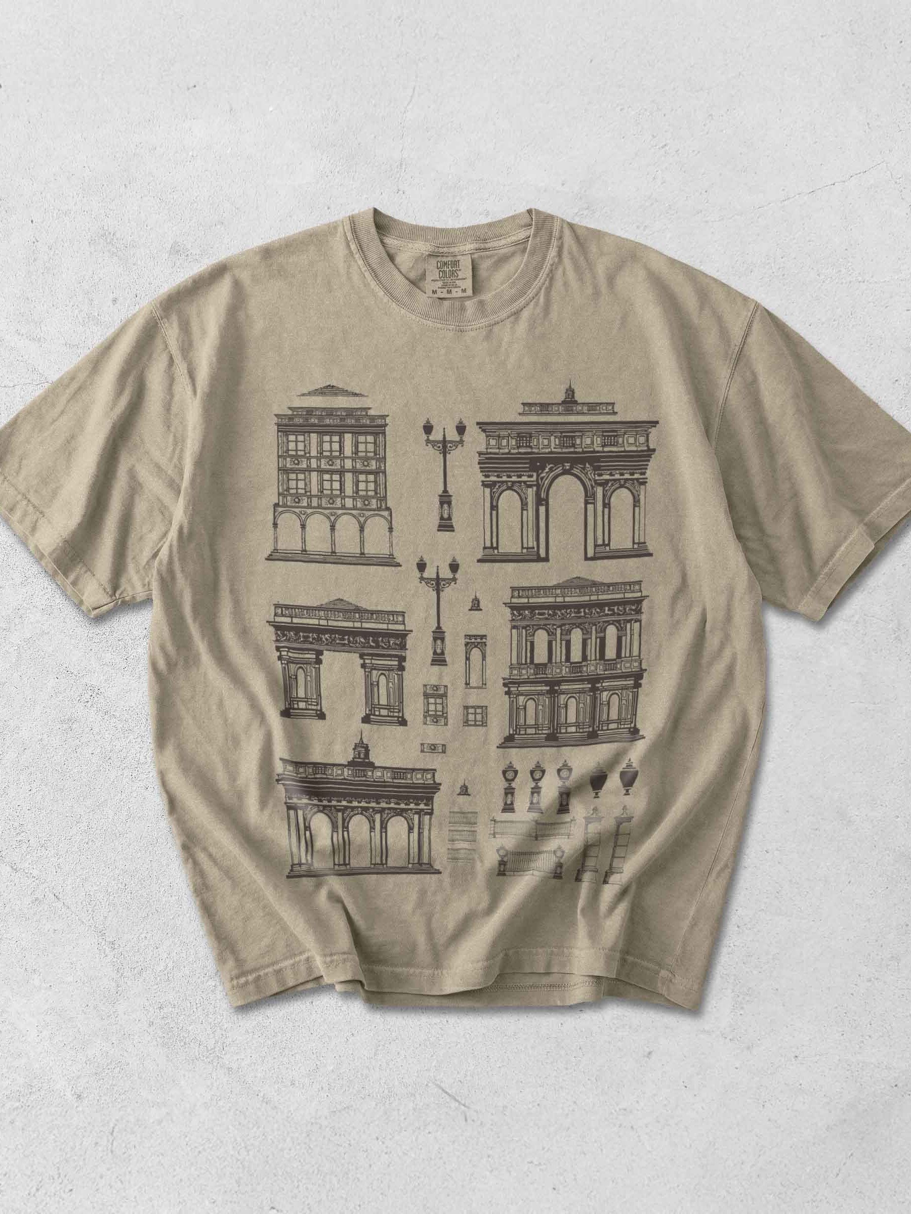 Dark Academia Architecture Shirt – Vintage European Buildings Graphic Tee - Dark Academia product image (1)