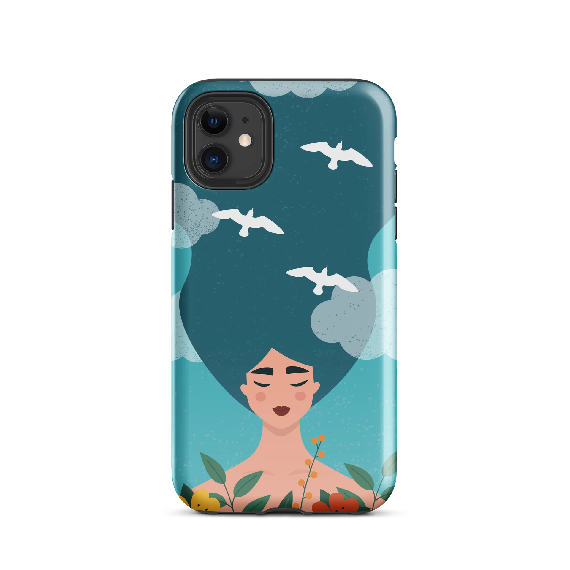 Serene Woman Floral iPhone® Tough Case – Peaceful Teal Botanical Phone Cover product image (2)
