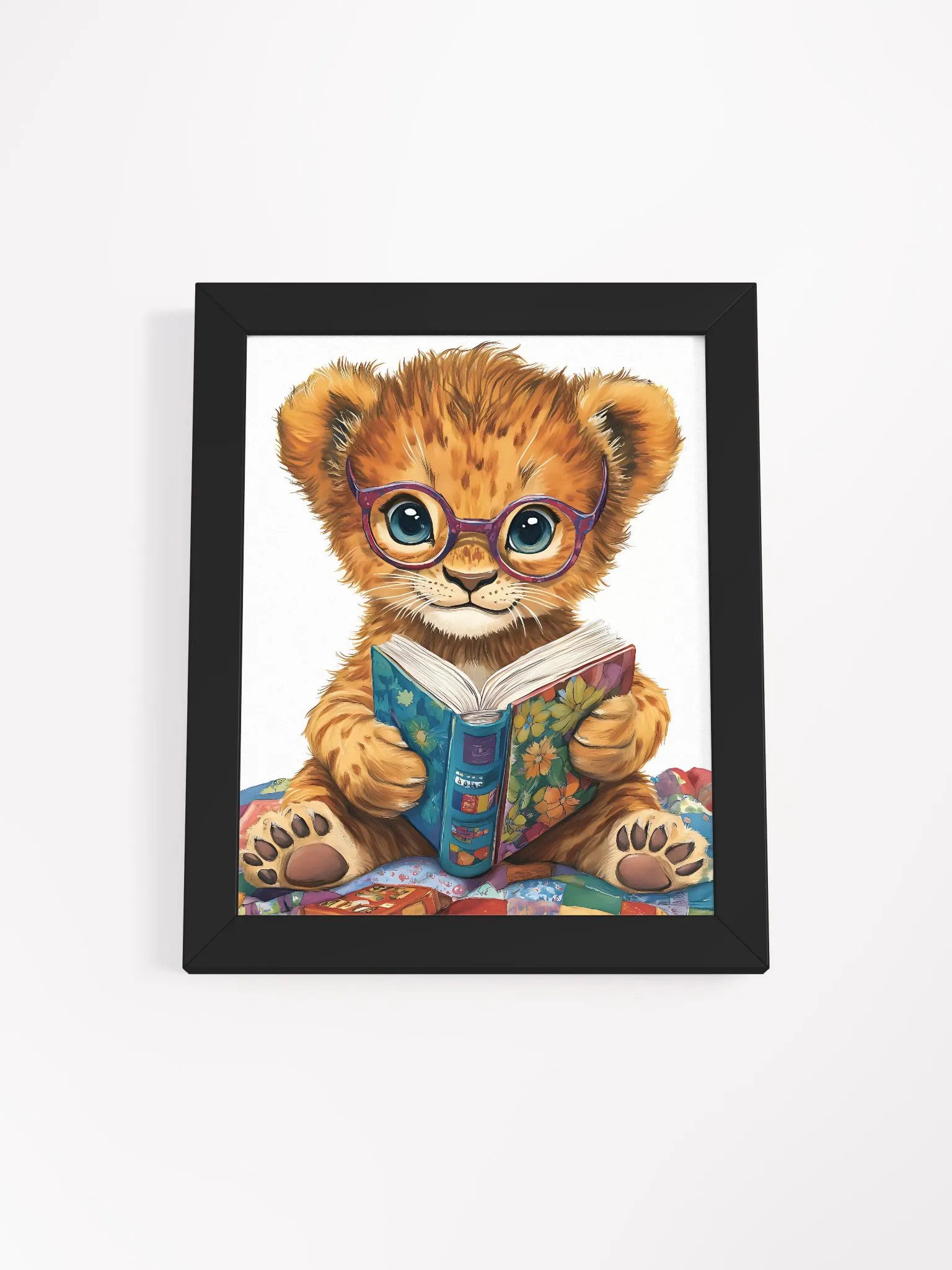 Whimsical Lion Cub Reading Poster product image (7)