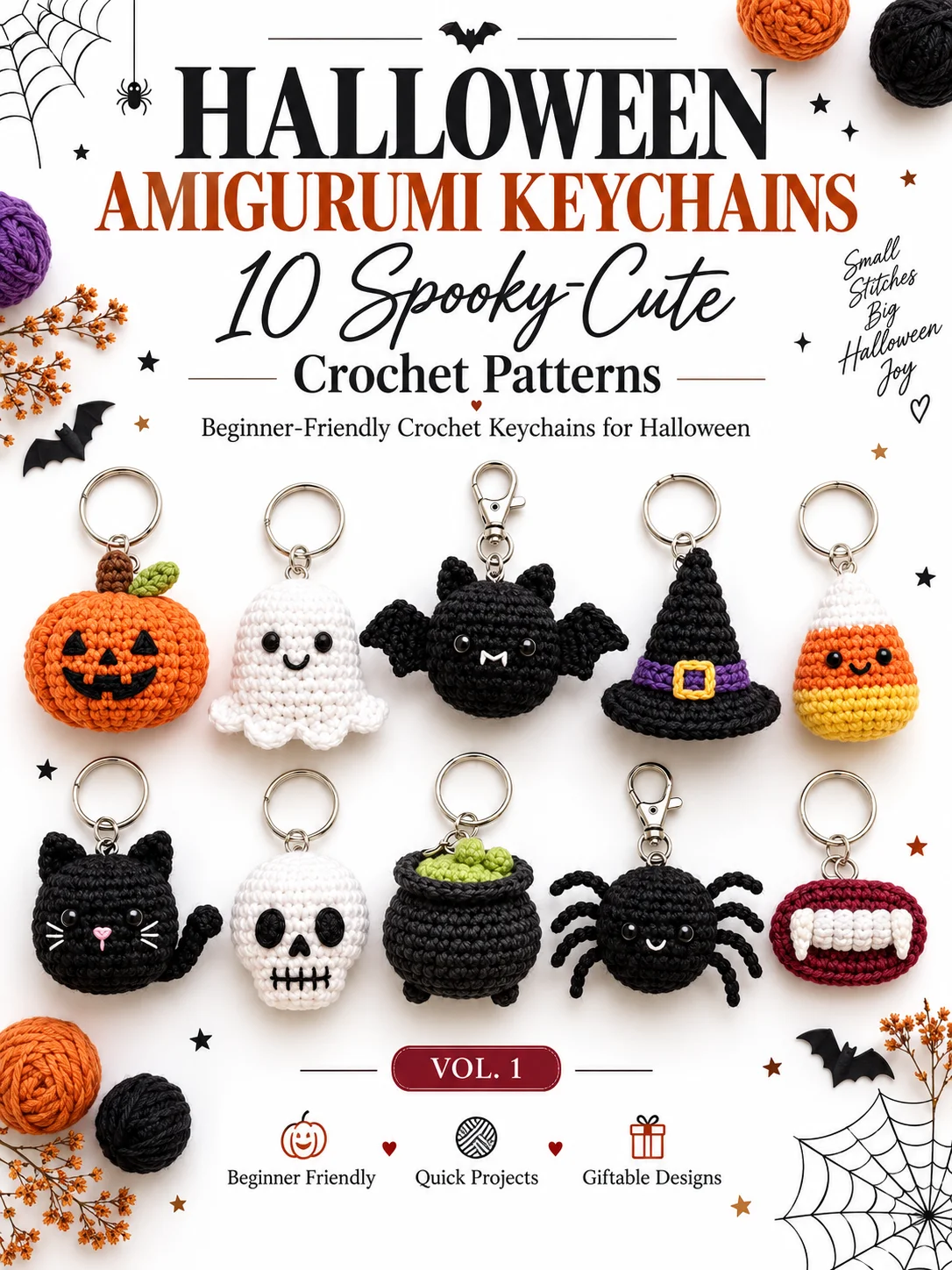 Halloween Crochet Keychain Patterns PDF, 10 Amigurumi Designs, Spooky Bundle, Digital Download product image (1)