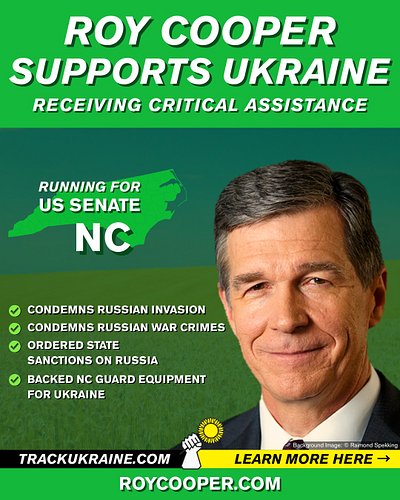 Democrat Roy Cooper is running for US Senate in North Carolina on November 3.

✅Condemns Russian invasion
✅Condemns Russian w...