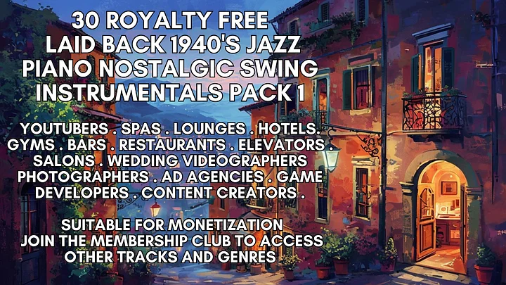 30 Royalty Free Tracks. Laidback 1940's Swing Jazz Piano Nostalgic Instrumentals Pack 1 product image (1)