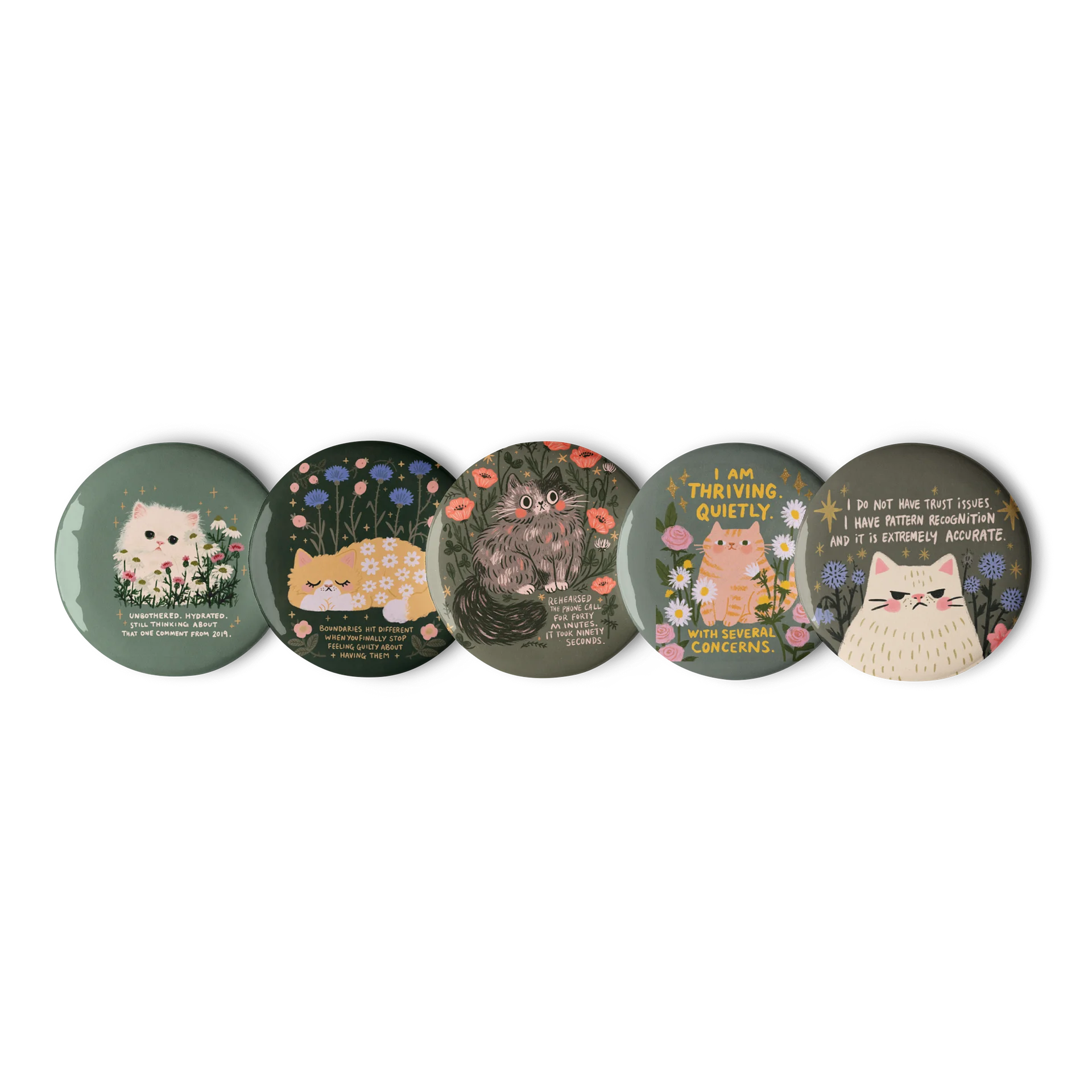 Unbothered Hydrated Cat Pin Buttons product image (1)