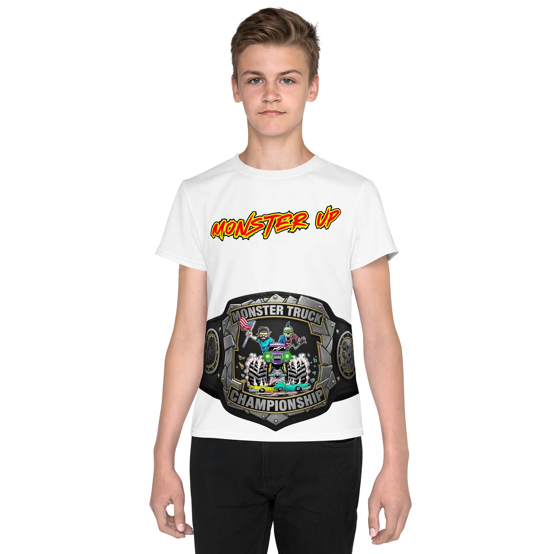 All-Over Print Youth Crew Neck T-Shirt : MONSTER UP CHAMPIONSHIP BELT product image (1)