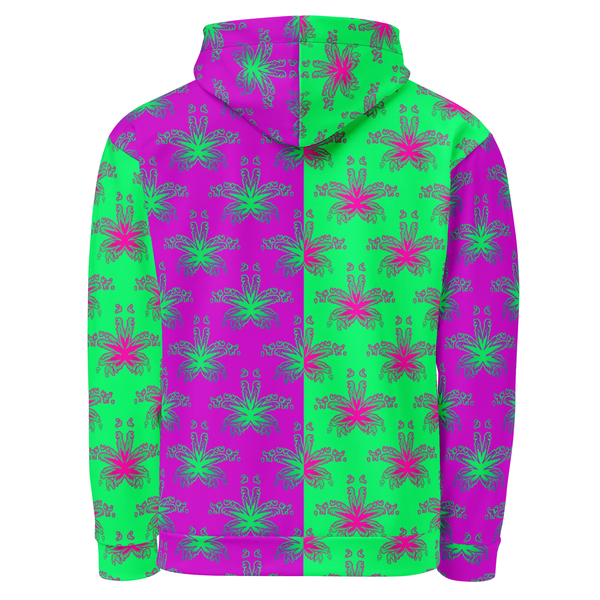 Twisted Cannabis Circus Unisex Hoodie, Weird Weed Art Stoner Clothing, Green Purple Pot Leaf Pattern 420 Festival Fashion product image (3)