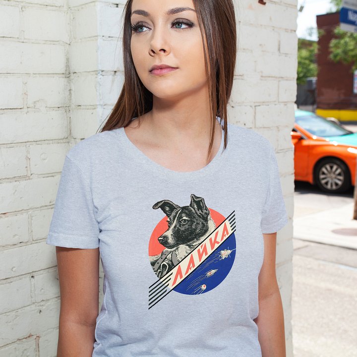 Laika, First space dog, Soviet vintage space — Unisex t-shirt, space t-shirt product image (1)