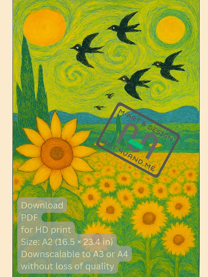 🌻“Sunflower Sky” – Whimsical Poster - Download Print (A2 PDF) product image (1)