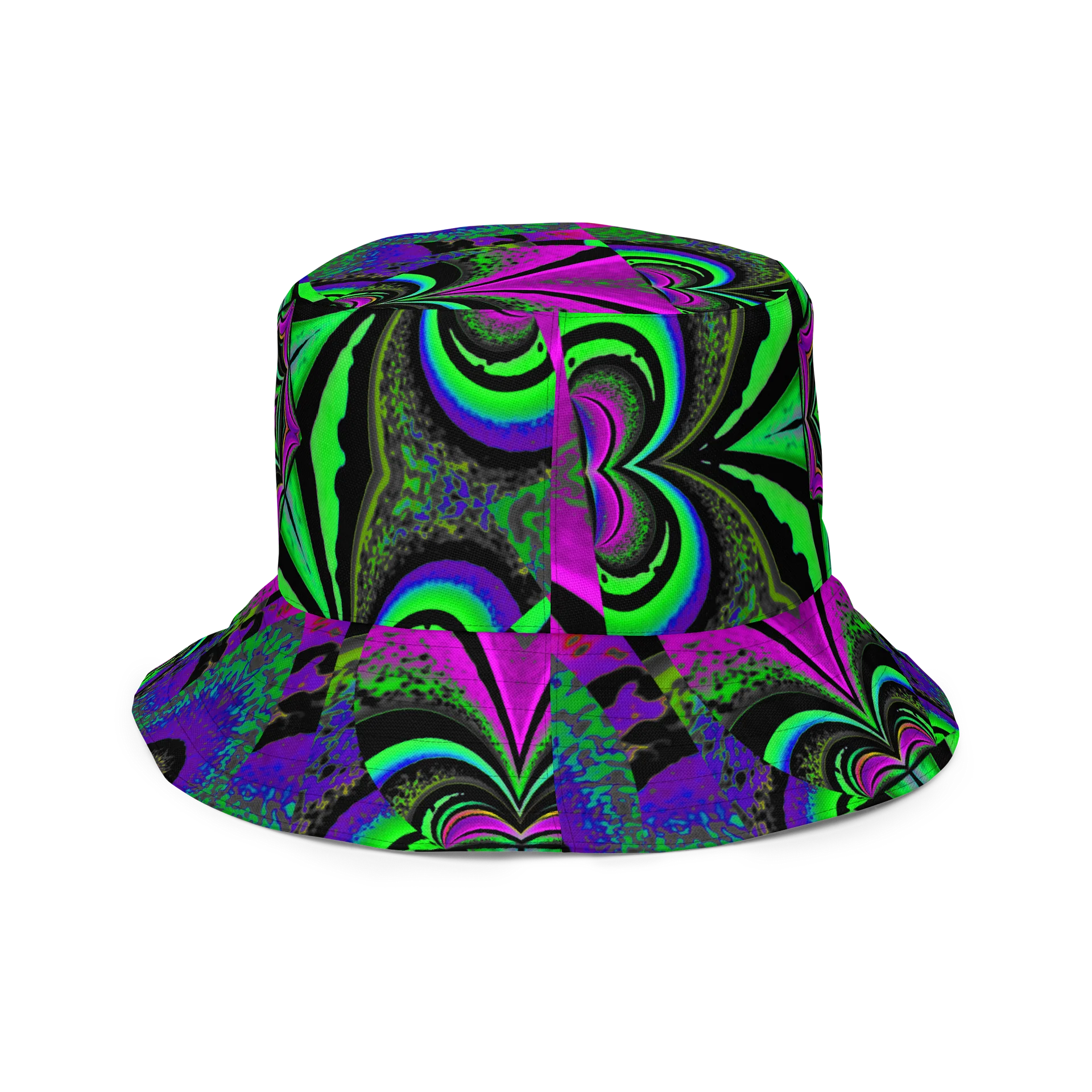 Psychedelic Stoner Raver Reversible Bucket Hat, Weird Weed Leaf 420 Festival Fashion Accessory, Kaleidoscope Star Trippy Cannabis Art product image (7)