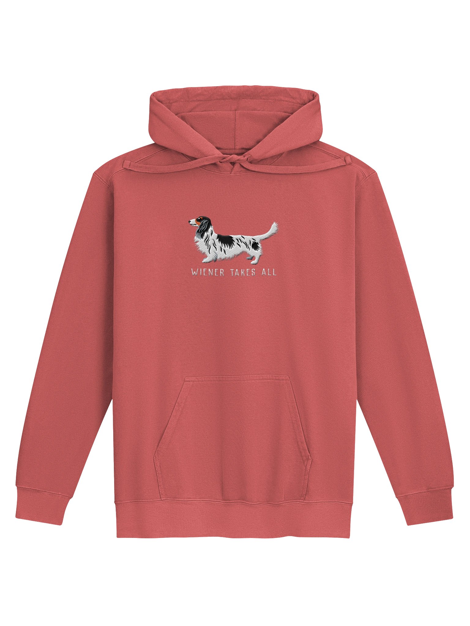 Wiener Takes All Premium Hoodie (Embroidered) of a Longhaired Dachshund(Pied Black & White) product image (21)