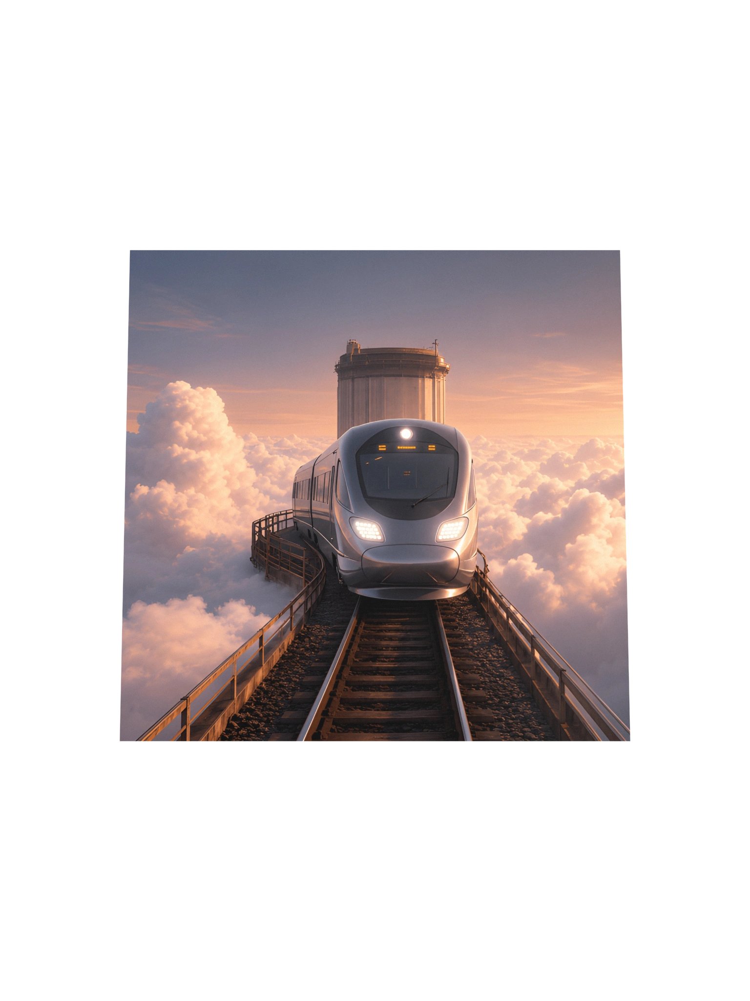 Surreal Train in the Clouds Wall Art | Futuristic Dreamcore Poster | Minimalist Sci Fi Print product image (5)